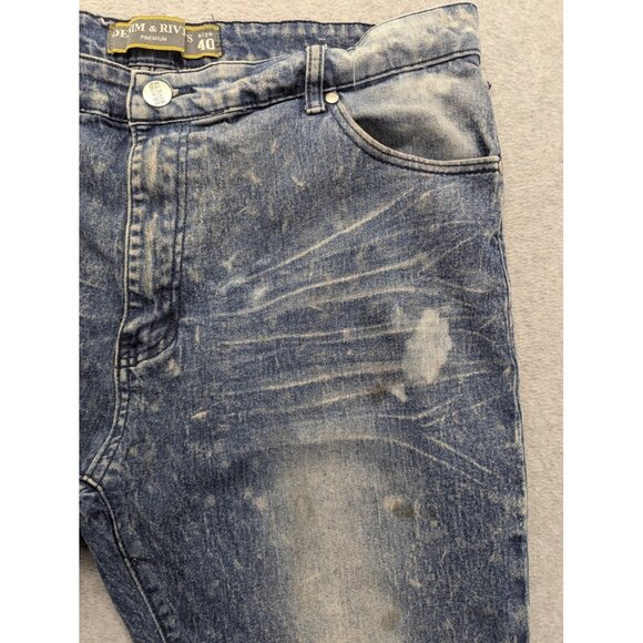 Denim & Rivets Jeans Mens 40 Blue Distressed Stretch Paint Splatter DR1923 - Picture 4 of 16